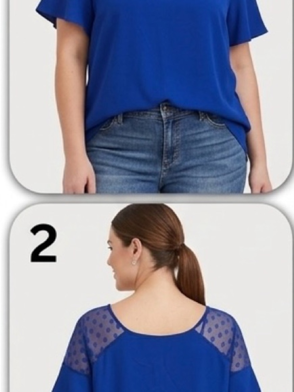torrid Cobalt Blue Short-Sleeve Tunic with Sheer Polka-Dot Yoke